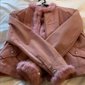 Suede jacket with fur trim